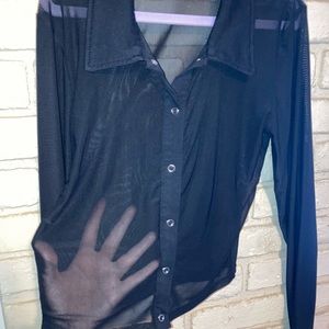 Soft mesh button up long sleeve